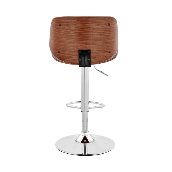 Armen Living Brock Adjustable Gray Faux Leather and Walnut Wood with Chrome Finish Bar Stool - LCBCBAWAGR
