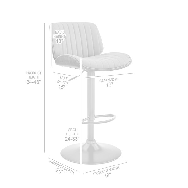 Armen Living Brock Adjustable Gray Faux Leather and Walnut Wood with Chrome Finish Bar Stool - LCBCBAWAGR