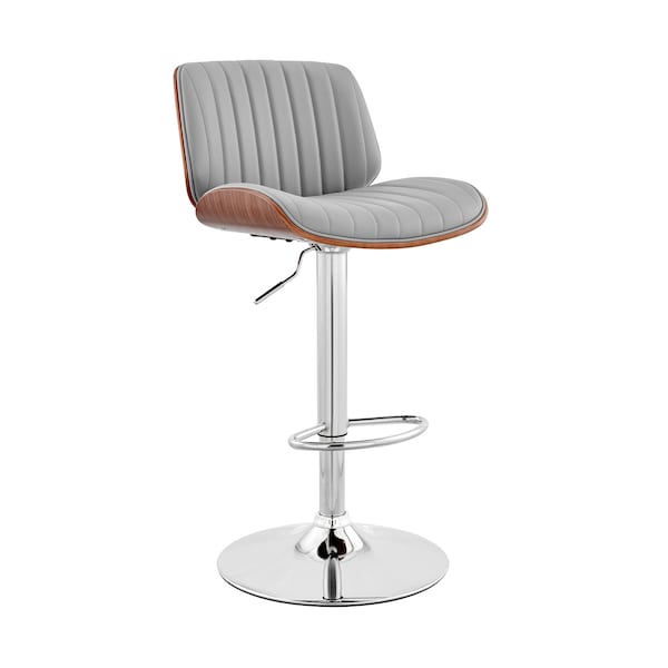 Armen Living Brock Adjustable Gray Faux Leather and Walnut Wood with Chrome Finish Bar Stool - LCBCBAWAGR