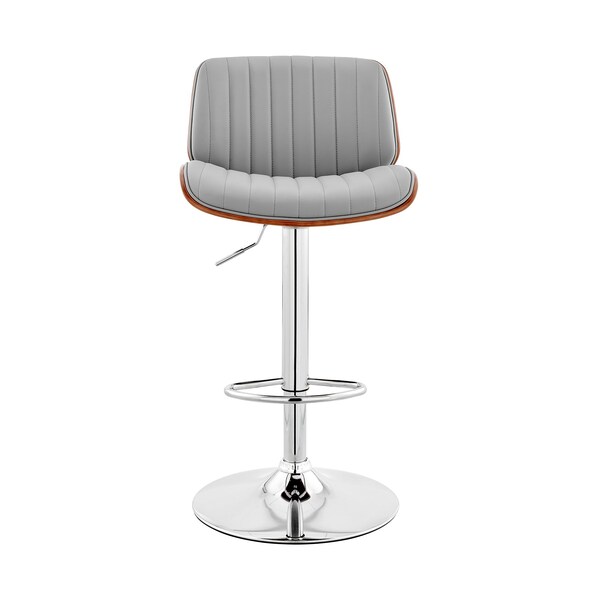 Armen Living Brock Adjustable Gray Faux Leather and Walnut Wood with Chrome Finish Bar Stool - LCBCBAWAGR