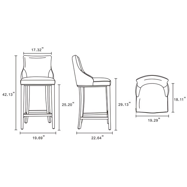 Manhattan Comfort Shubert Barstool in Light Grey - Set of 2 - 2-BS019-LG