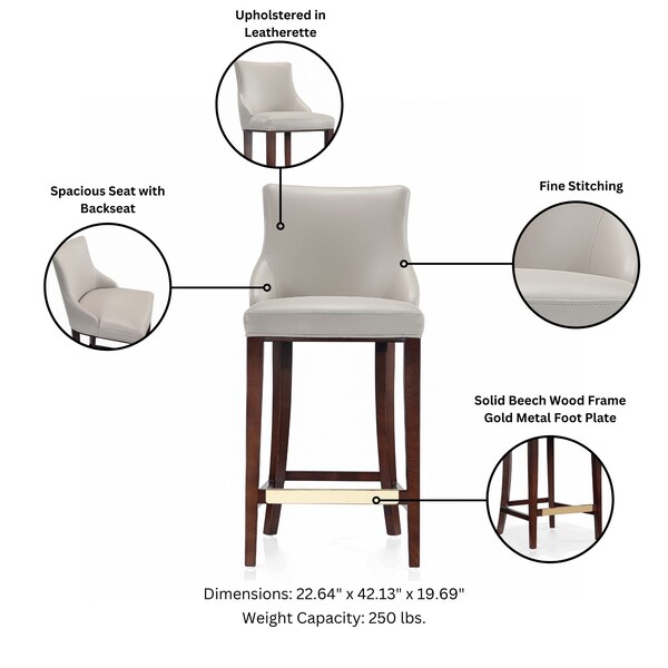 Manhattan Comfort Shubert Barstool in Light Grey - Set of 2 - 2-BS019-LG