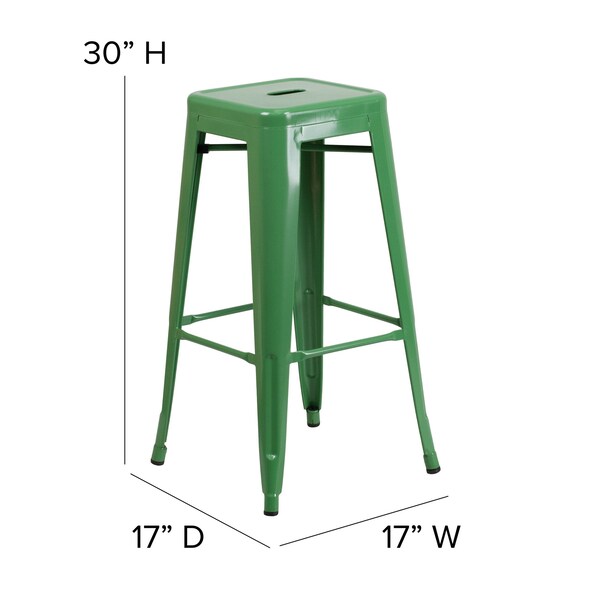 Flash Furniture 30" Green Metal Stool-Teak Poly Seat - CH-31320-30-GN-PL2T-GG
