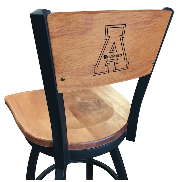 Holland Bar Stool Co 25" Blk Wrinkle Appalachian State Swivel Bar Stool, Laser Engraved Back - L03825BWMEDMPLAAPPSTUMEDMPL