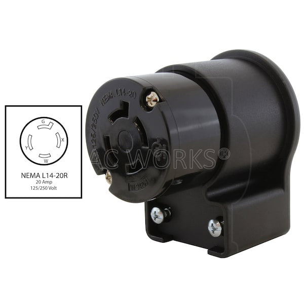 Ac Works NEMA L14-20R 20A 125/250V 4-Prong Elbow Locking Female Connector With UL, C-UL Approval - ASEL1420R