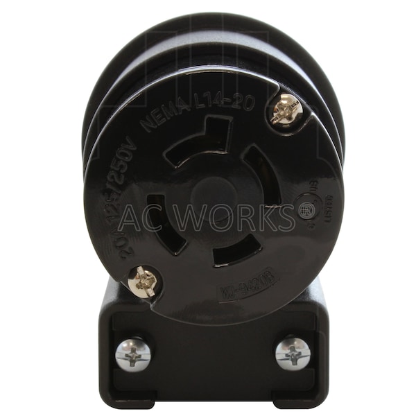 Ac Works NEMA L14-20R 20A 125/250V 4-Prong Elbow Locking Female Connector With UL, C-UL Approval - ASEL1420R