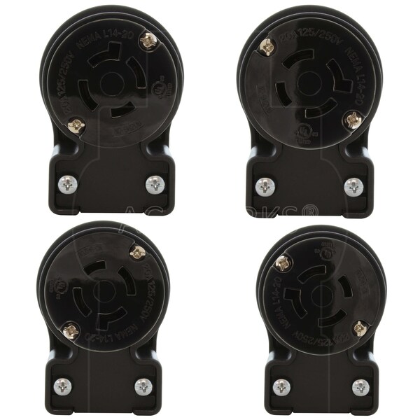 Ac Works NEMA L14-20R 20A 125/250V 4-Prong Elbow Locking Female Connector With UL, C-UL Approval - ASEL1420R