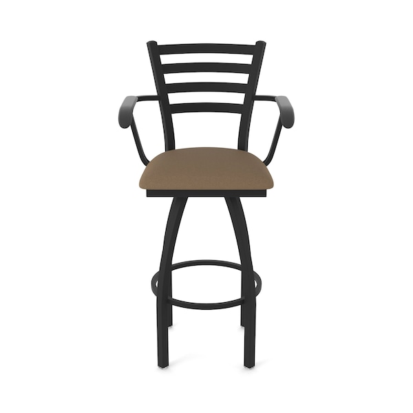Holland Bar Stool Co Jackie with Arms 30 in. Swivel Bar Stool with Black Wrinkle Finish and Rein Thatch Seat - 415