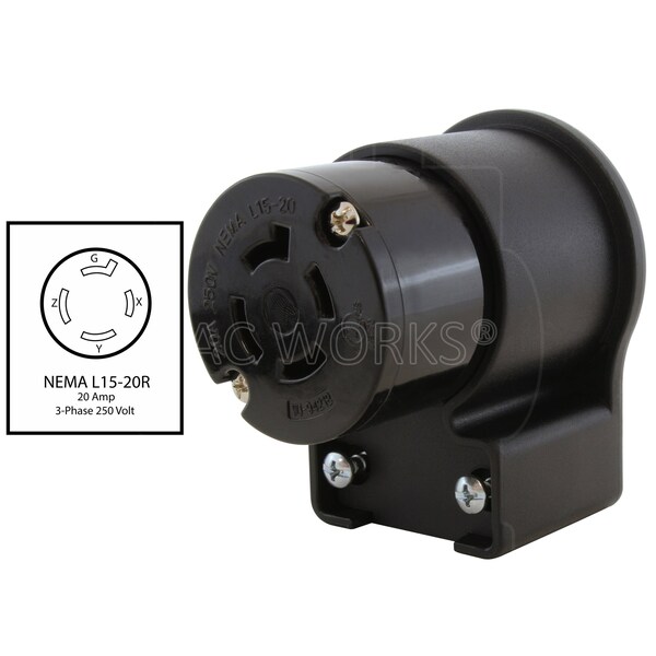 Ac Works NEMA L15-20R 3-Phase 20A 250V 4-Prong Elbow Locking Female Connector With UL, C-UL Approval - ASEL1520R