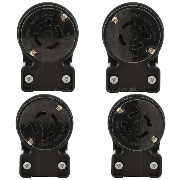 Ac Works NEMA L15-20R 3-Phase 20A 250V 4-Prong Elbow Locking Female Connector With UL, C-UL Approval - ASEL1520R
