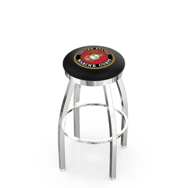 Holland Bar Stool Co 25" Chrome U.S. Marines Swivel Bar Stool, Accent Ring - L8C2C25MARINE