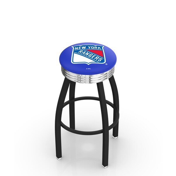 Holland Bar Stool Co 25" Blk Wrinkle New York Rangers Swivel Bar Stool, Chrome Ring - L8B3C25NYRANG