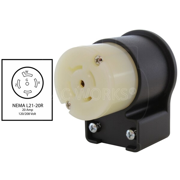 Ac Works NEMA L21-20R 20A 3-Phase 120/208V 3PY, Elbow 5-Wire Locking Female Connector UL, C-UL Approval - ASEL2120R