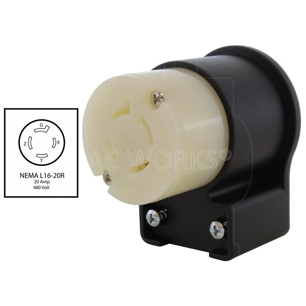 Ac Works NEMA L16-20R 3-Phase 20A 480V 4-Prong Elbow Locking Female Connector with UL, C-UL Approval - ASEL1620R