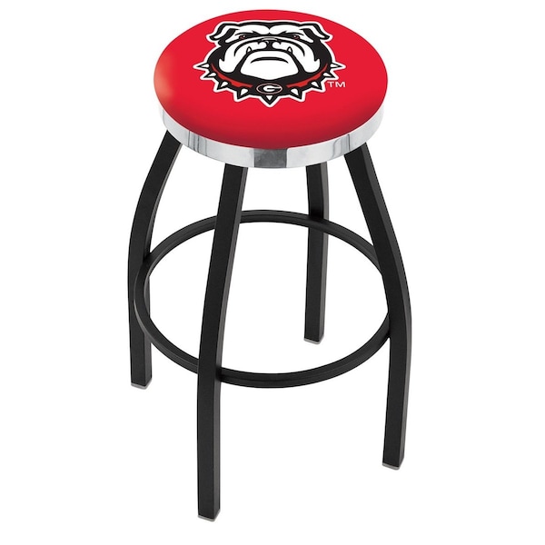 Holland Bar Stool Co 25" Blk Wrinkle Georgia "Bulldog" Swivel Bar Stool, Chrome Ring - L8B2C25GA-DOG