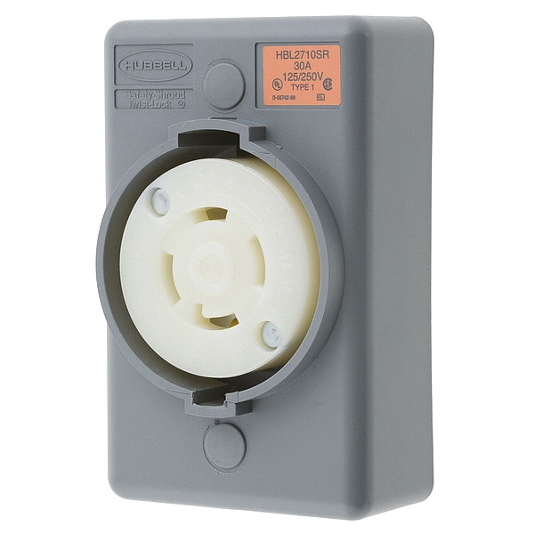Hubbell 30A Twist-Lock Receptacle 3P 4W 125/250VAC L14-30R GY - HBL2710SR