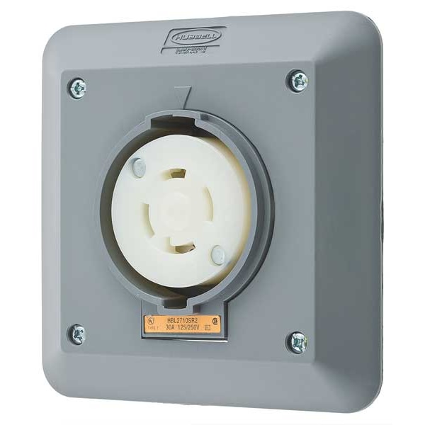 Hubbell 30A Locking Receptacle 3P 4W 125/250VAC L14-30R GY - HBL2710SR2