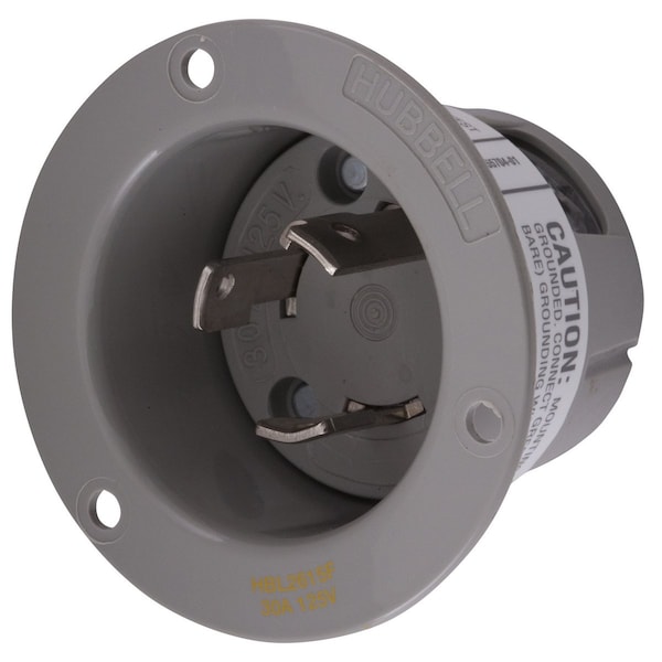 Hubbell Wiring Device-Kellems Locking Devices, Twist-Lock®, Industrial, Flanged Inlet, 30A 125V 2-Pole 3-Wire Grounding, L5-30P, Screw Terminal, Gray, High Temp Version - HBL2615F