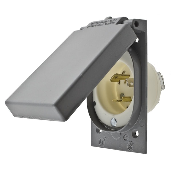 Bryant Locking Devices, Flanged Inlet, 30A 250V, 2-Pole 3-Wire Grounding, L6-30P, Screw Terminal, White - 70630MBWP