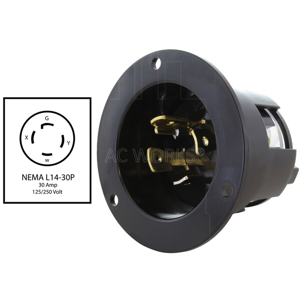 Ac Works 30-Amp 125/250-Volt L14-30P Power Input Inlet UL and C-UL Listed - ASINL1430P