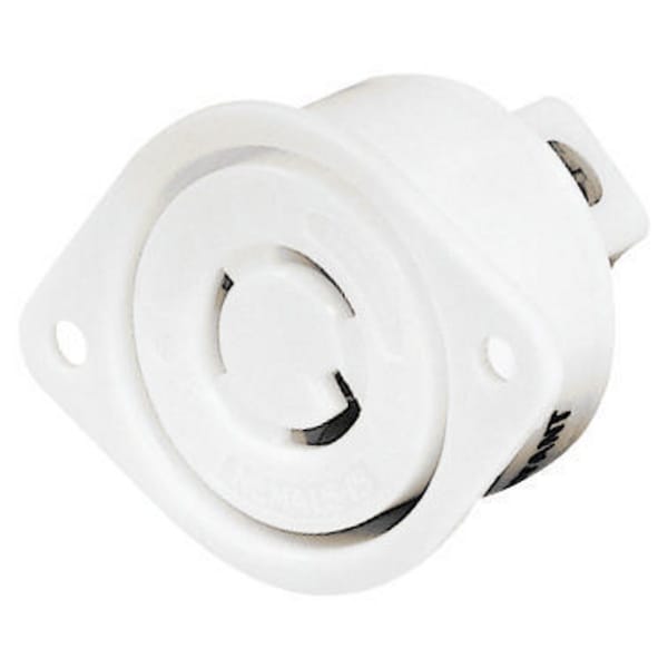 Bryant Locking Device, Flanged Receptacle, 15A 125V, 2-Pole 3-Wire Grounding, L5-15R, Screw Terminal, White - 4715ER