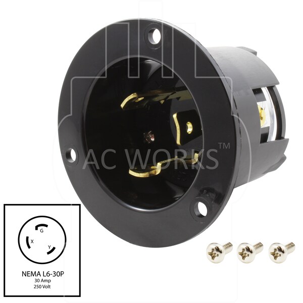 Ac Works 30A 250V L6-30P Power Input Inlet UL and C-UL Listed - ASINL630P