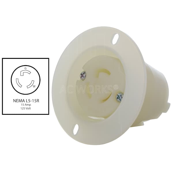 Ac Works 15A 125V L5-15R Flanged Outlet UL and C-UL Listed - ASOUL515R