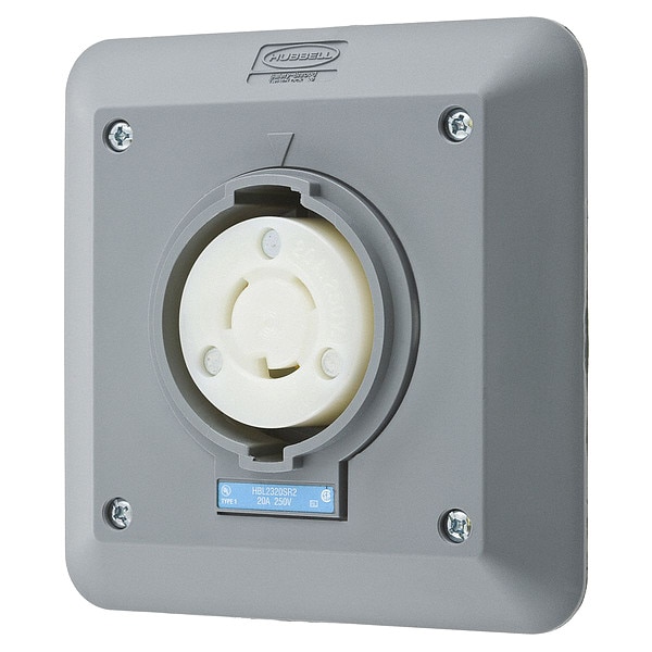 Hubbell 20A Twist-Lock Receptacle 2P 3W 250VAC L6-20R GY - HBL2320SR2