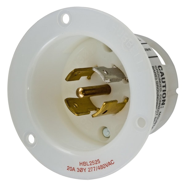 Hubbell Wiring Device-Kellems Locking Devices, Twist-Lock®, Industrial, Flanged Inlet, 20A 3-Phase Wye 277/480V AC, 4-Pole 5-Wire Grounding, L22-20P, Screw Terminal, White - HBL2525