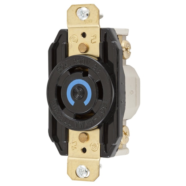 Hubbell Wiring Device-Kellems Locking Devices, Twist-Lock®, Industrial, Flush Receptacle, 30A 3-Phase Delta 250V AC, 3-Pole 4-Wire Grounding, L15-30R, Ring Terminal, Black - HBL2720RT