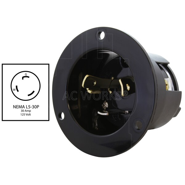 Ac Works 30-Amp 125-Volt L5-30P Power Input Inlet UL and C-UL Listed - ASINL530P