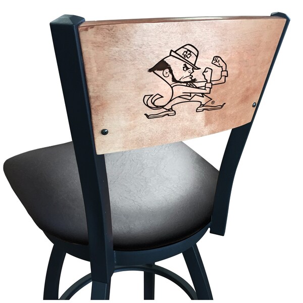 Holland Bar Stool Co 25" Blk Wrinkle Notre Dame Leprechaun Swivel Bar Stool, Engraved Back - L03825BWMEDMPLAND-LEPBLKVINYL