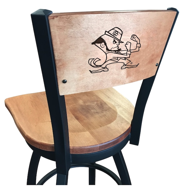 Holland Bar Stool Co 25" Blk Wrinkle Notre Dame Leprechaun Swivel Bar Stool, Engraved Back - L03825BWMEDMPLAND-LEPMEDMPL