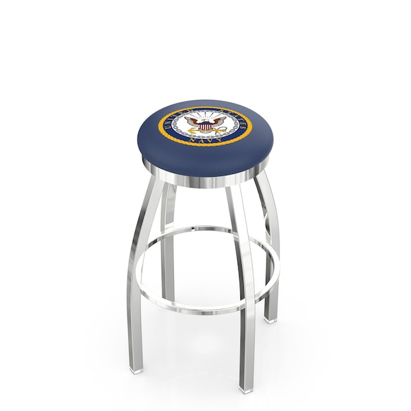 Holland Bar Stool Co 30" Chrome U.S. Navy Swivel Bar Stool, Accent Ring - L8C2C30NAVY