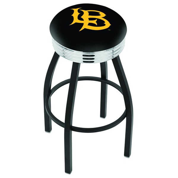 Holland Bar Stool Co 25" Blk Wrnkl Long Beach State University Swivel Bar Stool, Chrome Ring - L8B3C25LBSTUN
