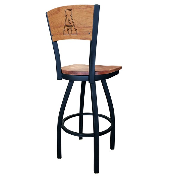 Holland Bar Stool Co 30" Blk Wrinkle Appalachian State Swivel Bar Stool, Laser Engraved Back - L03830BWMEDMPLAAPPSTUMEDMPL