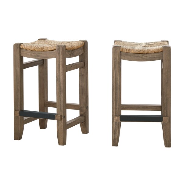 Alaterre Furniture Newport Set of Two 26"H Wood Counter Height Stools with Rush Seats - ANNP212171