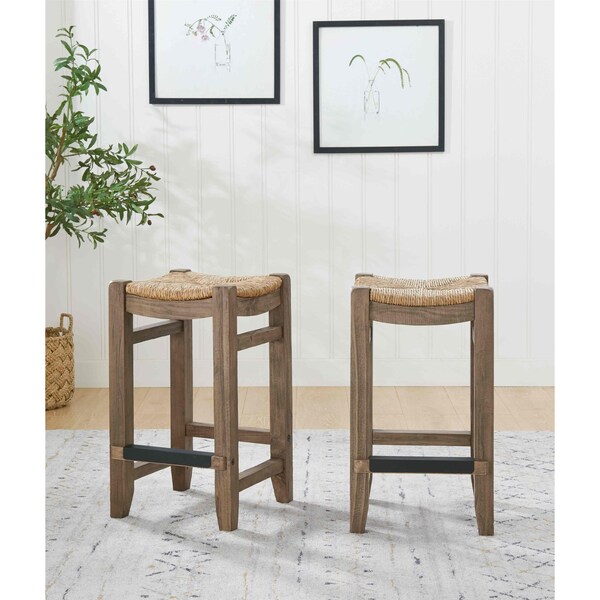 Alaterre Furniture Newport Set of Two 26"H Wood Counter Height Stools with Rush Seats - ANNP212171
