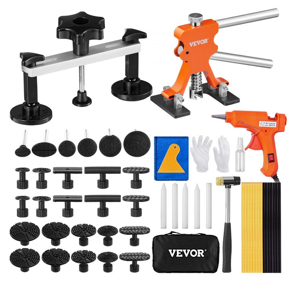 VEVOR 56 PCS Dent Removal Kit, Paintless Dent Repair Kit with Golden Lifter, Bridge Puller, Car Dent Puller with Puller Tabs, Hot Glue Gun for Auto Body Dents, Hail Damage, Door Ding - CSLBGJLJTJT56QGIOV1