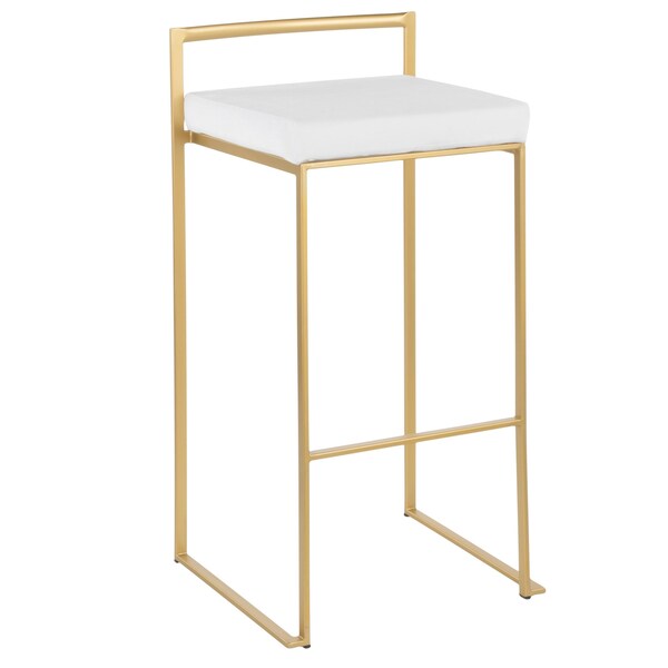 Lumisource Fuji Stackable Barstool in Gold with White Velvet Cushion, PK 2 - B30-FUJI AU+VW2