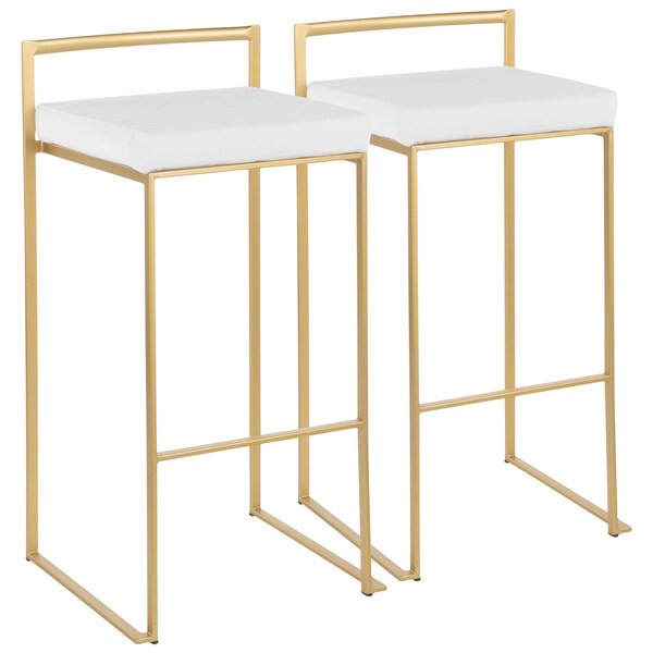 Lumisource Fuji Stackable Barstool in Gold with White Velvet Cushion, PK 2 - B30-FUJI AU+VW2