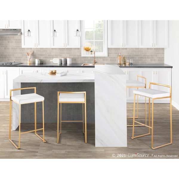 Lumisource Fuji Stackable Barstool in Gold with White Velvet Cushion, PK 2 - B30-FUJI AU+VW2