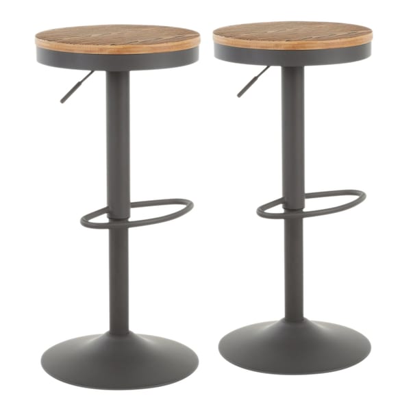 Lumisource Dakota Adjustable Swivel Barstool in Grey Metal and Bamboo, PK 2 - BS-DAK GY2