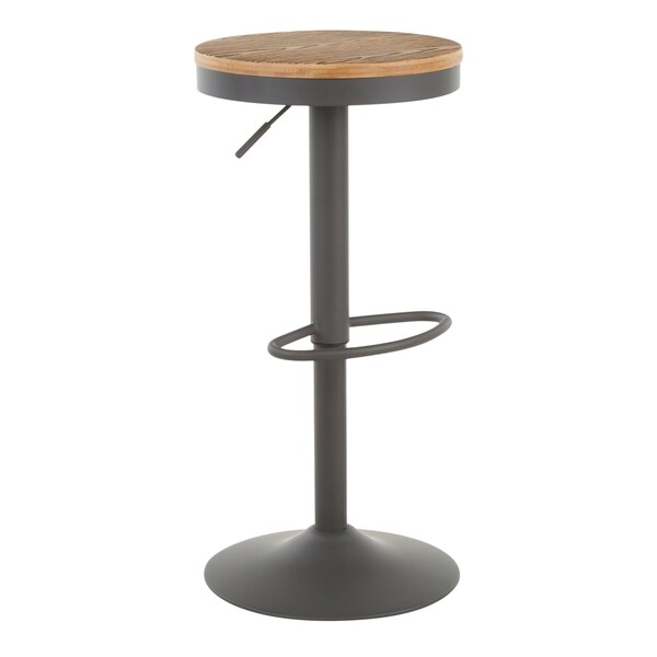 Lumisource Dakota Adjustable Swivel Barstool in Grey Metal and Bamboo, PK 2 - BS-DAK GY2