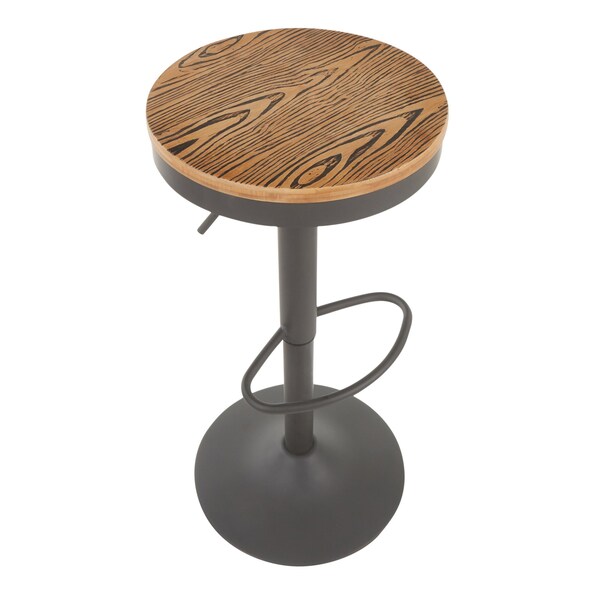 Lumisource Dakota Adjustable Swivel Barstool in Grey Metal and Bamboo, PK 2 - BS-DAK GY2