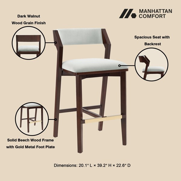 Manhattan Comfort Patricia Barstool in White Glacier - BS026-WH