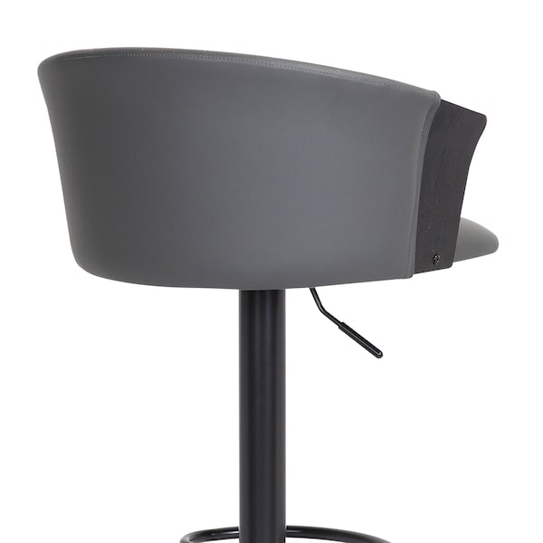 Armen Living Lydia Adjustable Black Wood Bar Stool in Gray Faux Leather with Black Metal - LCLYBABLKGRY