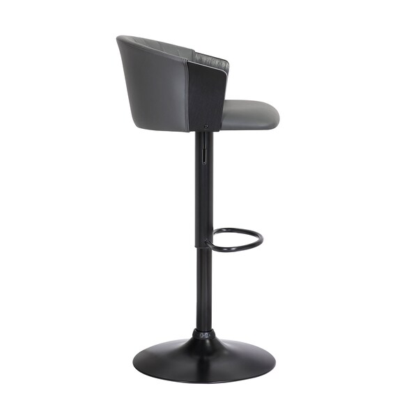 Armen Living Lydia Adjustable Black Wood Bar Stool in Gray Faux Leather with Black Metal - LCLYBABLKGRY