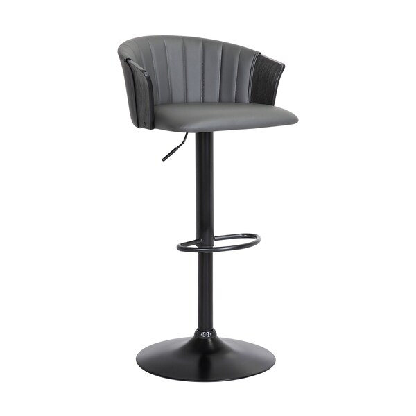 Armen Living Lydia Adjustable Black Wood Bar Stool in Gray Faux Leather with Black Metal - LCLYBABLKGRY