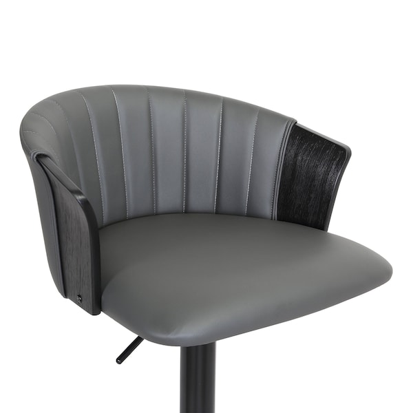 Armen Living Lydia Adjustable Black Wood Bar Stool in Gray Faux Leather with Black Metal - LCLYBABLKGRY